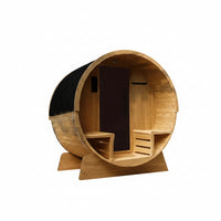 4-Person Electric Heater Outdoor Cedar Barrel Steam Sauna Front Porch Canopy - ETL Certified