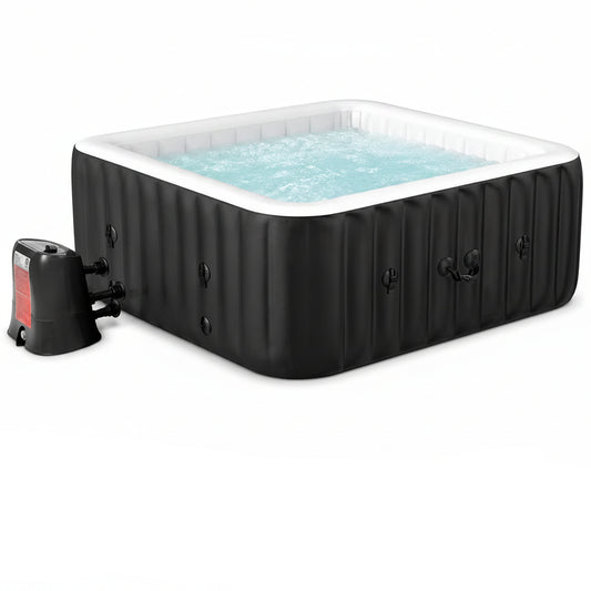 240 Gallon Inflatable Hot Tub 6 Person Square with Control Panel, Portable Outdoor Airjet Hot Tub Spa with 130 Bubble Jets, Filter, Insulated Tub Cover and Floor Protector, Temperature up to 104°F