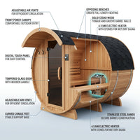 4-Person Electric Heater Outdoor Cedar Barrel Steam Sauna Front Porch Canopy - ETL Certified — How It Works