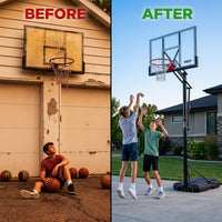 90061 Portable Basketball System, 52 Inch Shatterproof Backboard,Black — Before & After