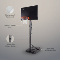 90061 Portable Basketball System, 52 Inch Shatterproof Backboard,Black — infographic