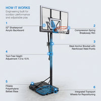90061 Portable Basketball System, 52 Inch Shatterproof Backboard,Black — How It Works