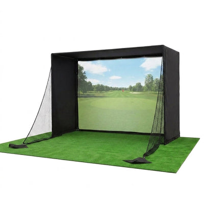 Golf Simulator Enclosure Built for Home Practice, 500GSM Impact Screen, Padded Frame, Turf Mat Included