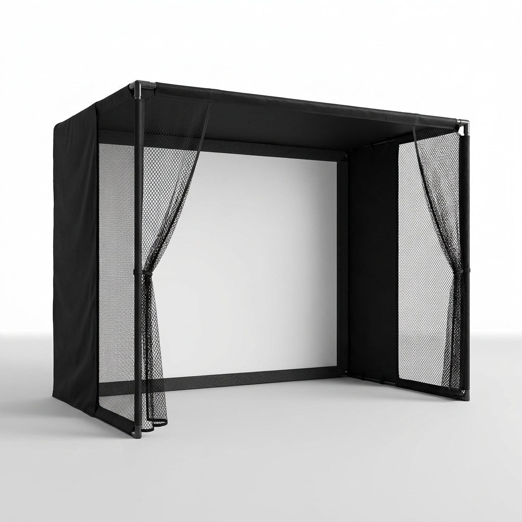 Golf Simulator Enclosure Kit 10 X 8 Ft with 4K-Ready Impact Screen | 600D Blackout Cover, Anti-Ricochet Foam Padding & Safety Side Nets, Golf Cage for Indoor Garage, Basement & Home Practice — Studio Shot