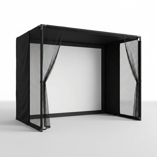 Golf Simulator Enclosure Kit 10 X 8 Ft with 4K-Ready Impact Screen | 600D Blackout Cover, Anti-Ricochet Foam Padding & Safety Side Nets, Golf Cage for Indoor Garage, Basement & Home Practice — Studio Shot