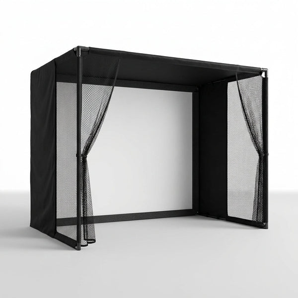 Golf Simulator Enclosure Kit 10 X 8 Ft with 4K-Ready Impact Screen | 600D Blackout Cover, Anti-Ricochet Foam Padding & Safety Side Nets, Golf Cage for Indoor Garage, Basement & Home Practice — Studio Shot