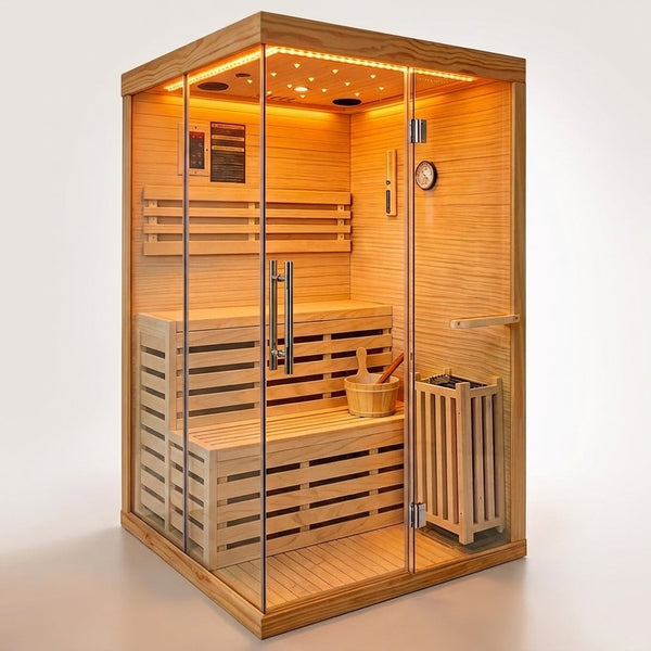 Traditional Steam Sauna,3000W 2-3 Person Indoor Sauna with LED Lights, Waterproof Speakers for Home,Living Room — Studio Shot