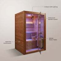 Traditional Steam Sauna,3000W 2-3 Person Indoor Sauna with LED Lights, Waterproof Speakers for Home,Living Room — infographic